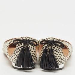 Pre Owned Aquazzura Beige/Cream Snake Embossed Leather Forever Marilyn Tassel Ballet Flats Size 37