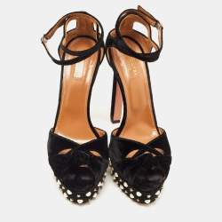 Pre Owned Aquazzura Black Knotted Velvet Harlow Embellished Platform Sandals Size 41