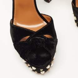Pre Owned Aquazzura Black Knotted Velvet Harlow Embellished Platform Sandals Size 41