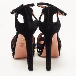 Pre Owned Aquazzura Black Knotted Velvet Harlow Embellished Platform Sandals Size 41