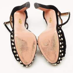 Pre Owned Aquazzura Black Knotted Velvet Harlow Embellished Platform Sandals Size 41