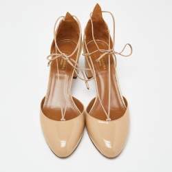 Pre Owned Aquazzura Beige Patent Leather Alexa Block Heel Pumps Size 39