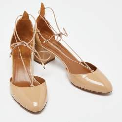 Pre Owned Aquazzura Beige Patent Leather Alexa Block Heel Pumps Size 39