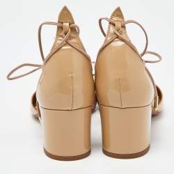 Pre Owned Aquazzura Beige Patent Leather Alexa Block Heel Pumps Size 39