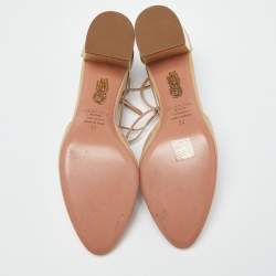 Pre Owned Aquazzura Beige Patent Leather Alexa Block Heel Pumps Size 39