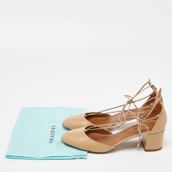 Pre Owned Aquazzura Beige Patent Leather Alexa Block Heel Pumps Size 39