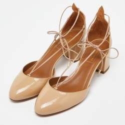Pre Owned Aquazzura Beige Patent Leather Alexa Block Heel Pumps Size 39