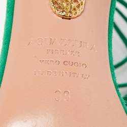 Pre Owned Aquazzura Green Suede Galactic Flower Ankle Tie Sandals Size 38