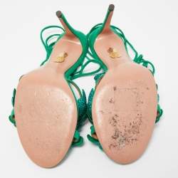 Pre Owned Aquazzura Green Suede Galactic Flower Ankle Tie Sandals Size 38