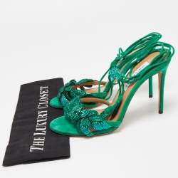 Pre Owned Aquazzura Green Suede Galactic Flower Ankle Tie Sandals Size 38