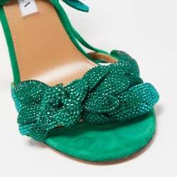 Pre Owned Aquazzura Green Suede Galactic Flower Ankle Tie Sandals Size 38