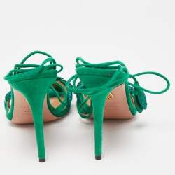 Pre Owned Aquazzura Green Suede Galactic Flower Ankle Tie Sandals Size 38