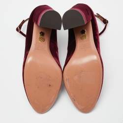 Pre Owned Aquazzura Burgundy Velvet Alix Ankle Strap Block Heel Pumps Size 40