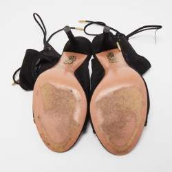 Pre Owned Aquazzura Black Suede Tie Up Strap Sandals Size 37