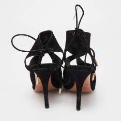 Pre Owned Aquazzura Black Suede Tie Up Strap Sandals Size 37