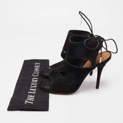 Pre Owned Aquazzura Black Suede Tie Up Strap Sandals Size 37