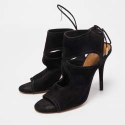 Pre Owned Aquazzura Black Suede Tie Up Strap Sandals Size 37