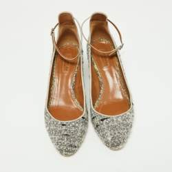 Aquazzura Grey Tweed and Leather Block Heel Pumps Size 40