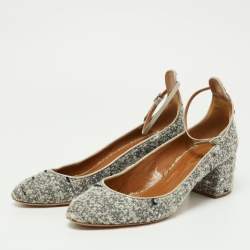 Aquazzura Grey Tweed and Leather Block Heel Pumps Size 40