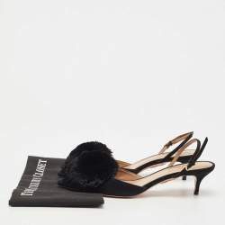 Pre Owned Aquazzura Black Suede Powder Puff Slingback Pumps Size 39