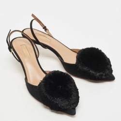 Pre Owned Aquazzura Black Suede Powder Puff Slingback Pumps Size 39