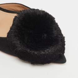 Pre Owned Aquazzura Black Suede Powder Puff Slingback Pumps Size 39