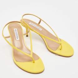 Pre Owned Aquazzura Yellow Leather Slingback Sandals Size 38