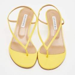 Pre Owned Aquazzura Yellow Leather Slingback Sandals Size 38