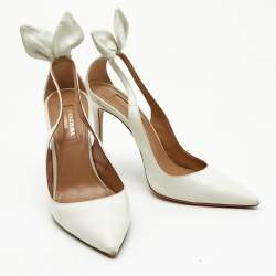 Pre Owned  Aquazzura White Leather Bow Tie Pumps Size 37 