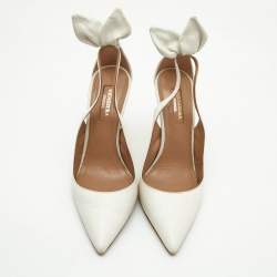 Pre Owned  Aquazzura White Leather Bow Tie Pumps Size 37 