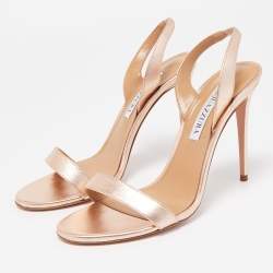 Pre Owned Aquazzura Rose Metallic Gold Leather Slingback Sandals Size 38