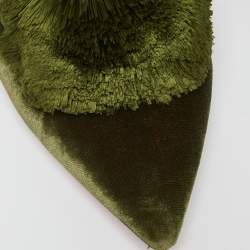 Pre Owned Aquazzura Green Velvet Powder Puff Pom Pom Flat Mules Size 40