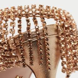 Pre Owned Aquazzura Metallic Gold Leather Embellished Ankle Strap Slingback Sandals Size 37