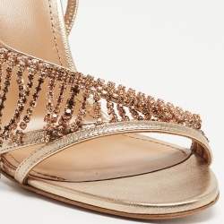 Pre Owned Aquazzura Metallic Gold Leather Embellished Ankle Strap Slingback Sandals Size 37