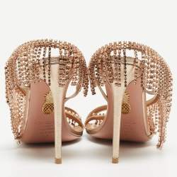 Pre Owned Aquazzura Metallic Gold Leather Embellished Ankle Strap Slingback Sandals Size 37