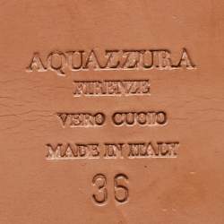 Pre Owned Aquazzura Black/Gold Leather T-Straps Flat Sandals Size 36