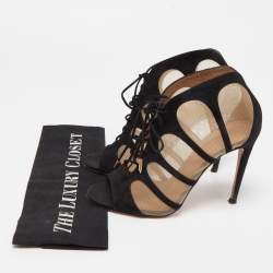 Aquazzura Black Lace And Suede Lace Up  Booties Size 36.5