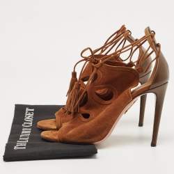 Aquazzura Brown Suede Get Me Everywhere Sandals Size 38.5
