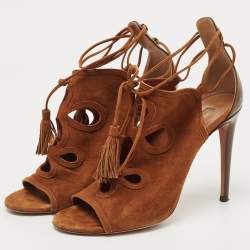 Aquazzura Brown Suede Get Me Everywhere Sandals Size 38.5