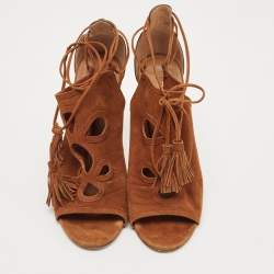 Aquazzura Brown Suede Get Me Everywhere Sandals Size 38.5