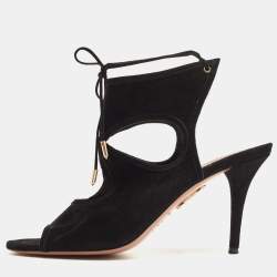 Aquazzura Black Suede Sexy Thing Sandals Size 42