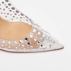 Pre Owned Aquazzura Silver PVC Stardust Embellished Slingback Pumps Size 38