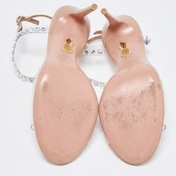 Pre Owned Aquazzura Beige PVC and Leather Crystal Embellished T-Strap Sandals Size 37