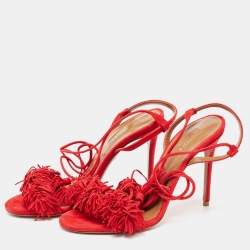 Pre Owned Aquazzura Red Suede Wild Thing Sandals Size 36