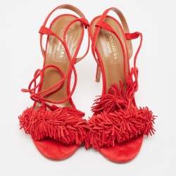 Pre Owned Aquazzura Red Suede Wild Thing Sandals Size 36