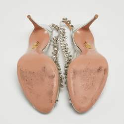 Pre Owned Aquazzura Silver PVC and Leather Temptation Crystals Embellished Slingback Sandals Size 40.5