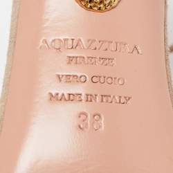 Pre Owned Aquazzura Beige Suede Wild Thing Fringe Ankle Wrap Block Heel Sandals Size 38