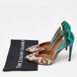 Pre Owned Aquazzura Multicolor Watersnake Leather and PVC Pointed Toe Pumps Size 38