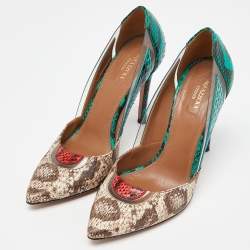 Pre Owned Aquazzura Multicolor Watersnake Leather and PVC Pointed Toe Pumps Size 38