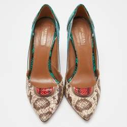 Pre Owned Aquazzura Multicolor Watersnake Leather and PVC Pointed Toe Pumps Size 38